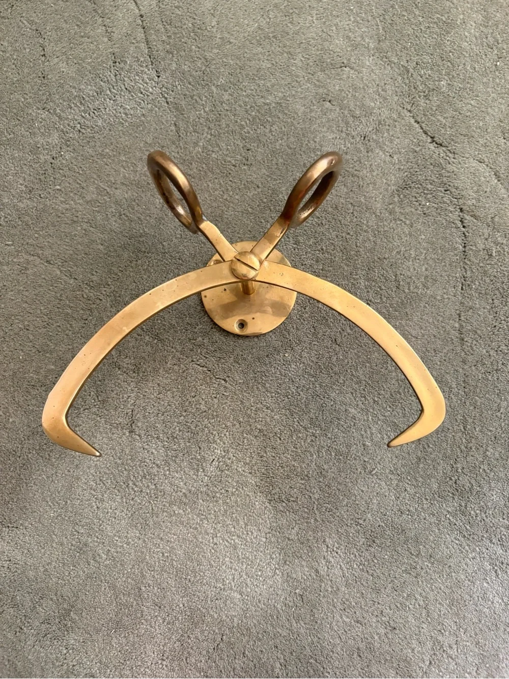 Antique Brass Wall-Mounted Ice Block Hook — Sculptural Double Hook